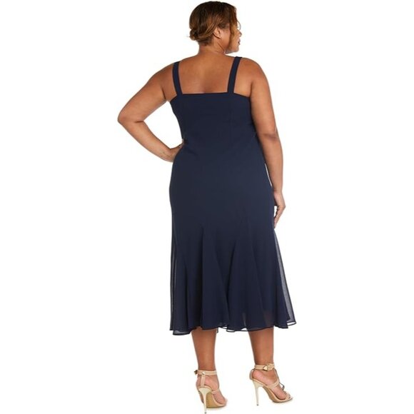 R&M Richards Beaded Slip Chiffon Dress Size 16 Navy Blue - Picture 6 of 8